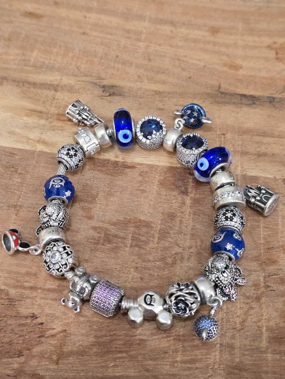 Authentic Pandora Bracelet With Disney Minnie And Mickey, Evil Eye Charms! - Picture 3 of 3